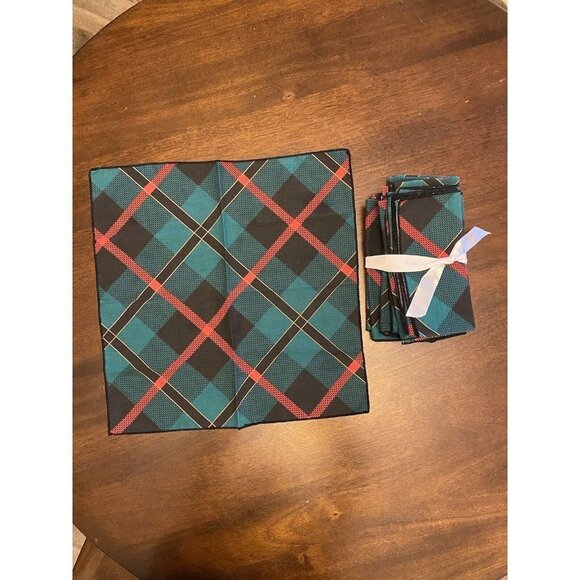 Unbranded Other - Dinner Napkins Cloth Red Green Black Plaid Set of 12 Christmas 16.5x16.5